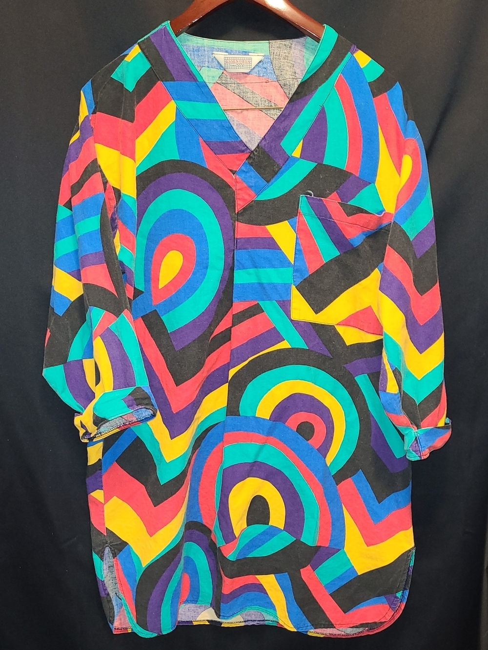 Vintage Vibrant Geometric Multi-Color Tunic Top
